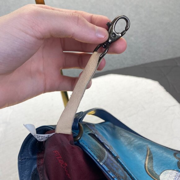 Gorgeous Anuschka Bag. Hand Painted Shoulder Bag. Blue And Rose Pattern. - Picture 10 of 16